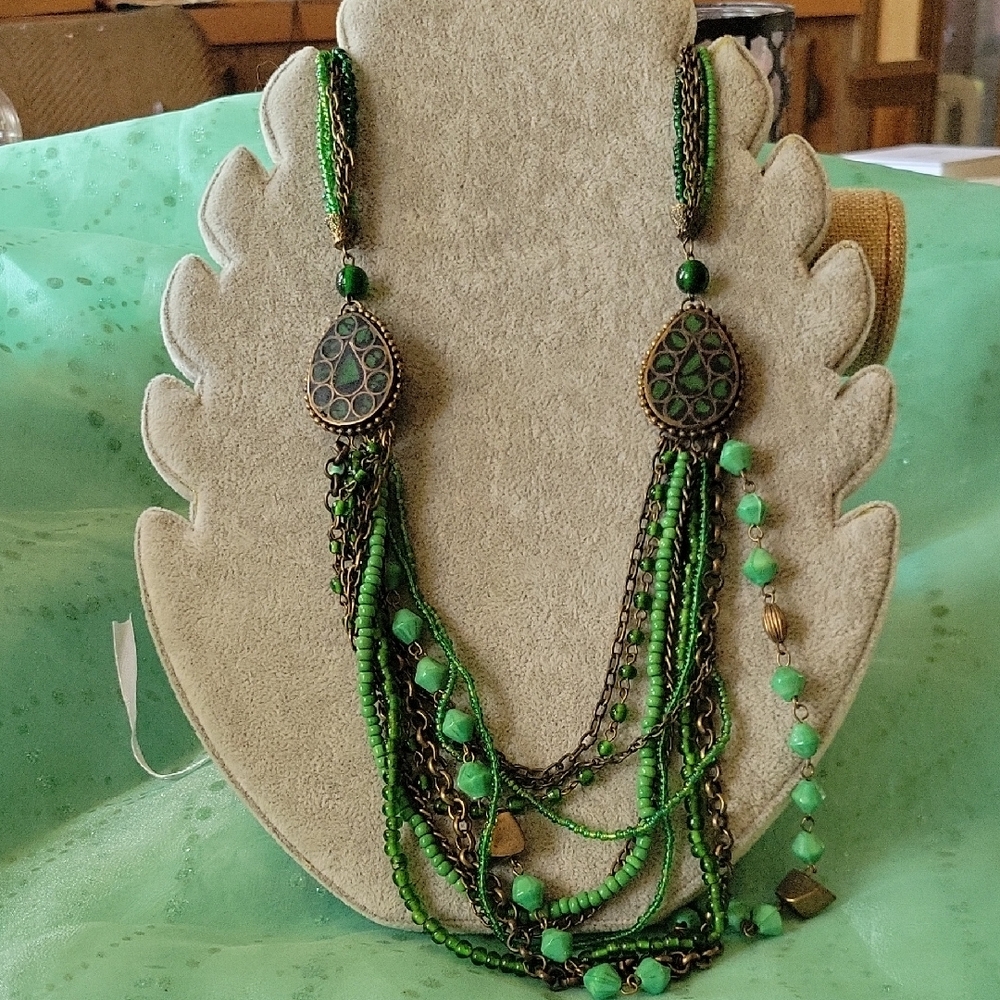 Sale 3 For $20 Multi Strand Green Beaded Necklace